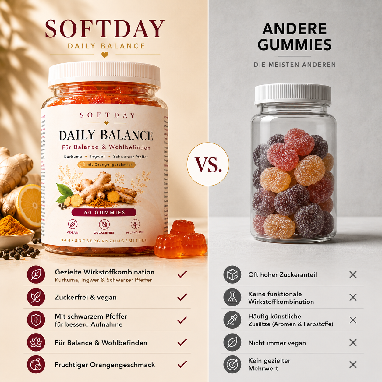 Kurkuma + Ingwer + Schwarzer Pfeffer Gummies - 60 Stk.