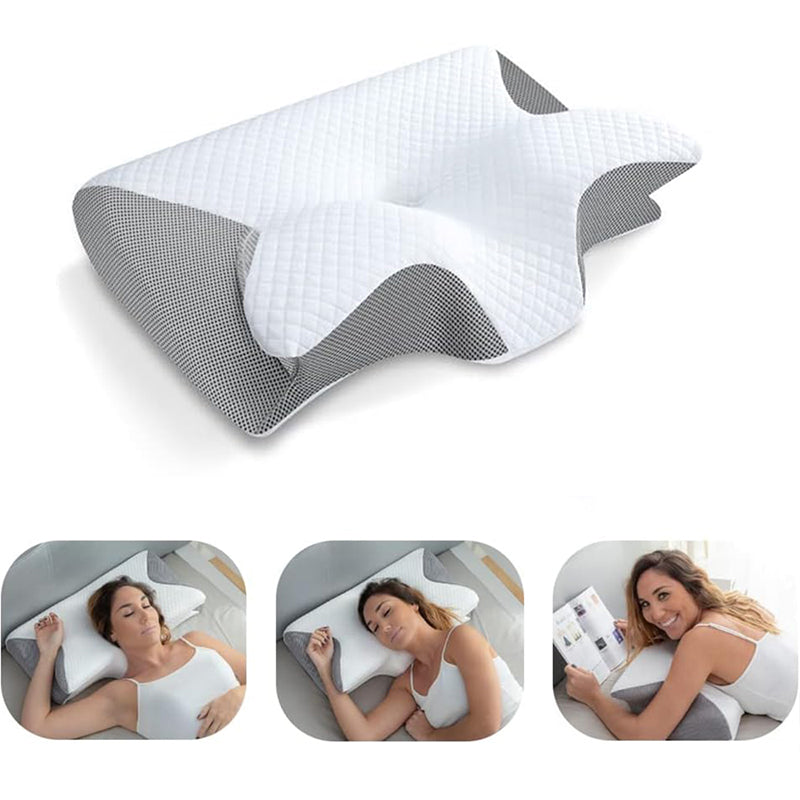 Orthopädisches Schlafkissen aus Memory Foam, das sich an die Kopf- und Nackenform anpasst.“