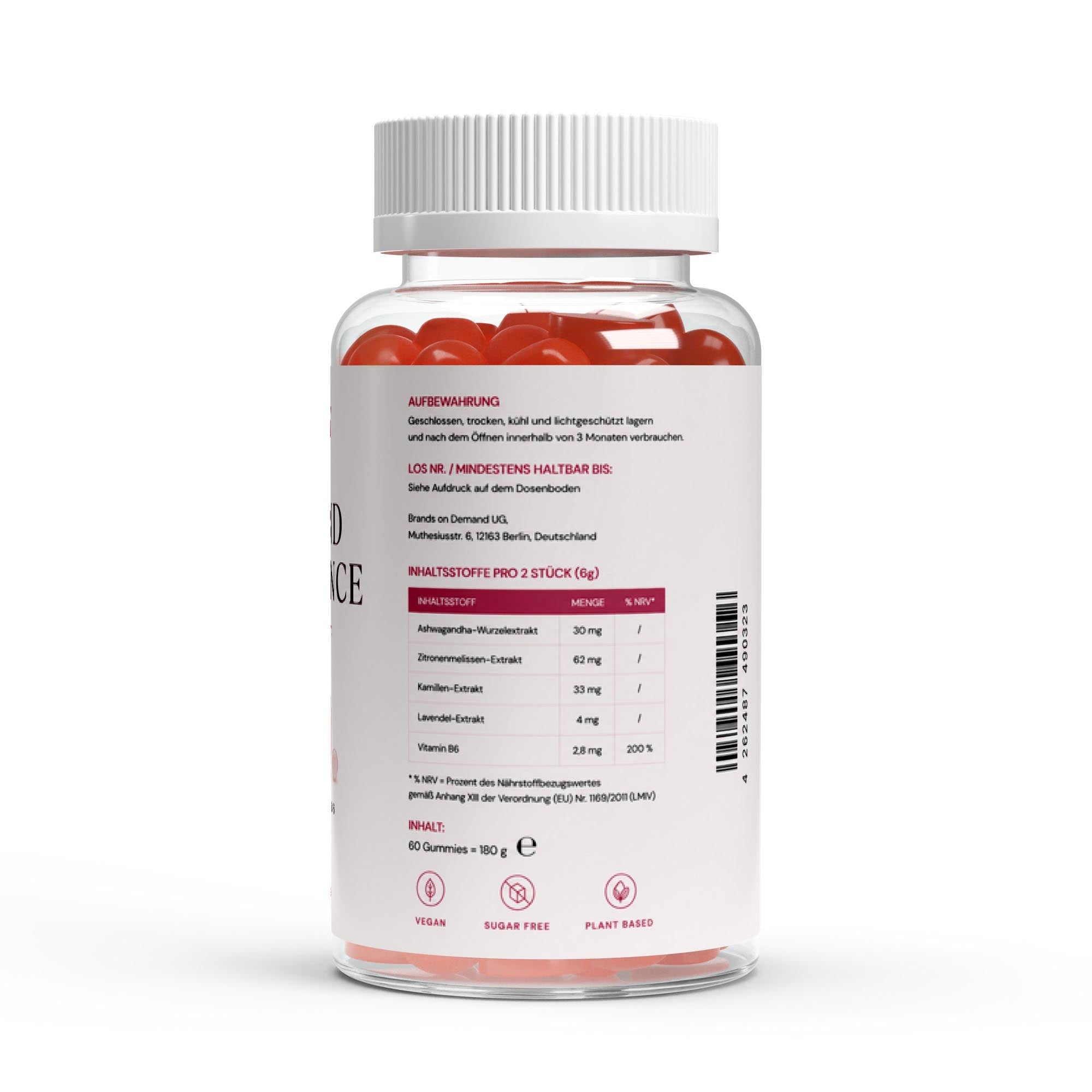 Etikett der Ashwagandha Gummies mit Inhaltsstoffen und Verzehrempfehlung