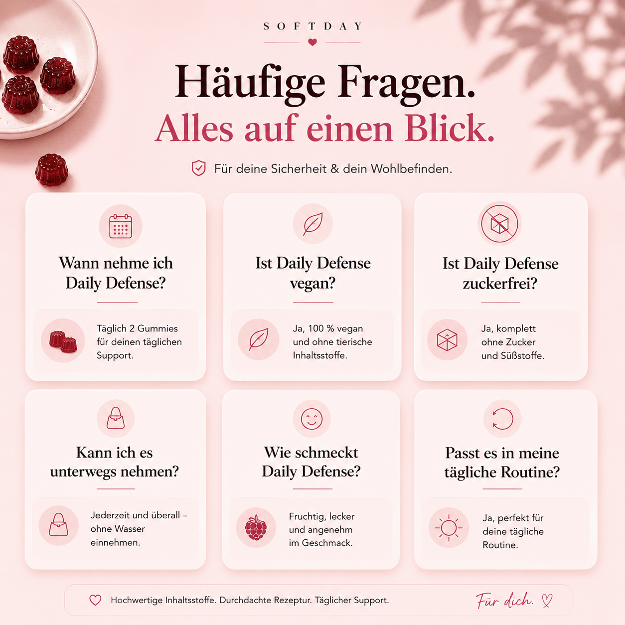 Natürliche Zutaten der Softday Holunder Gummies in Nahaufnahme