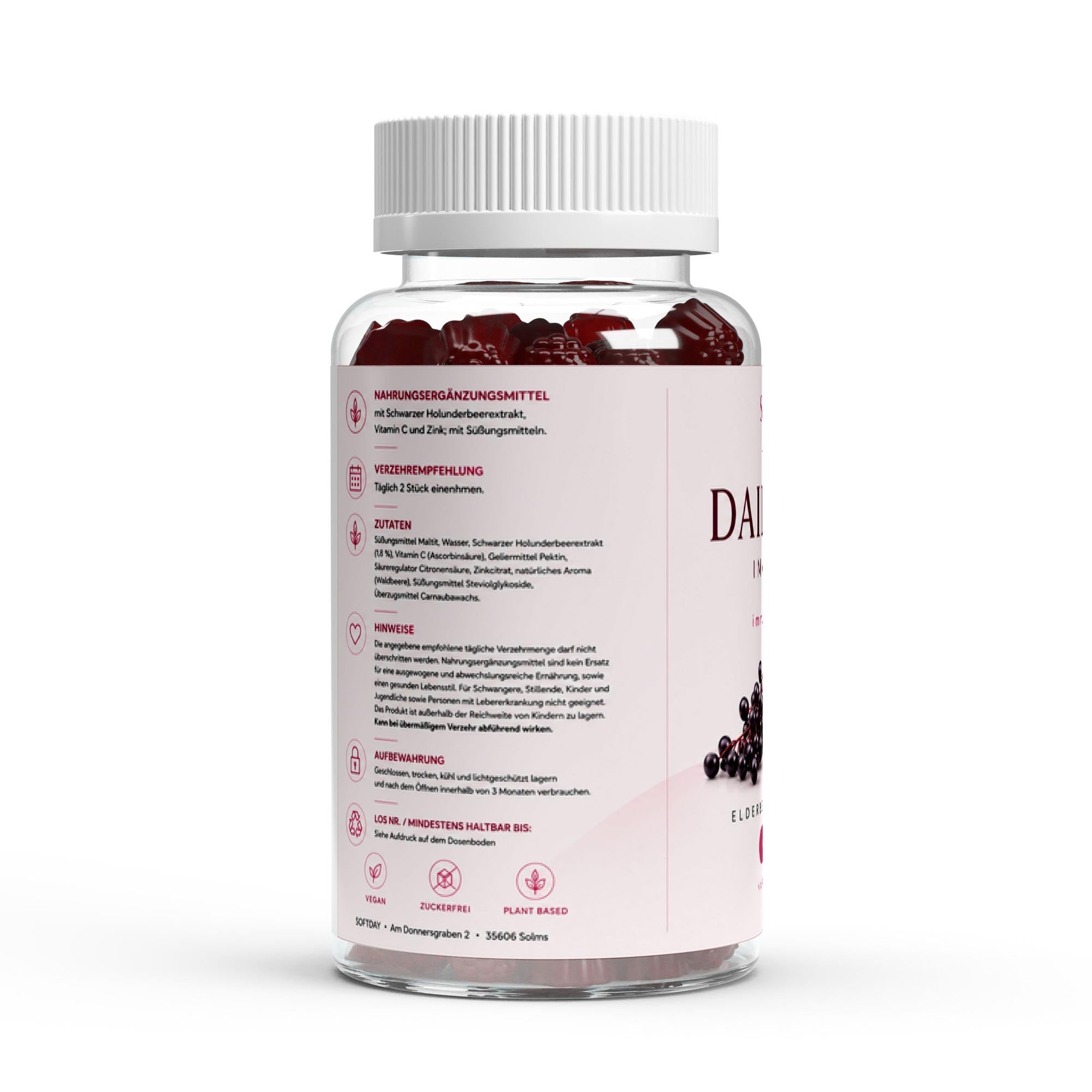 Softday Holunder Gummies mit Vitamin C und Zink, vegane Nahrungsergänzung