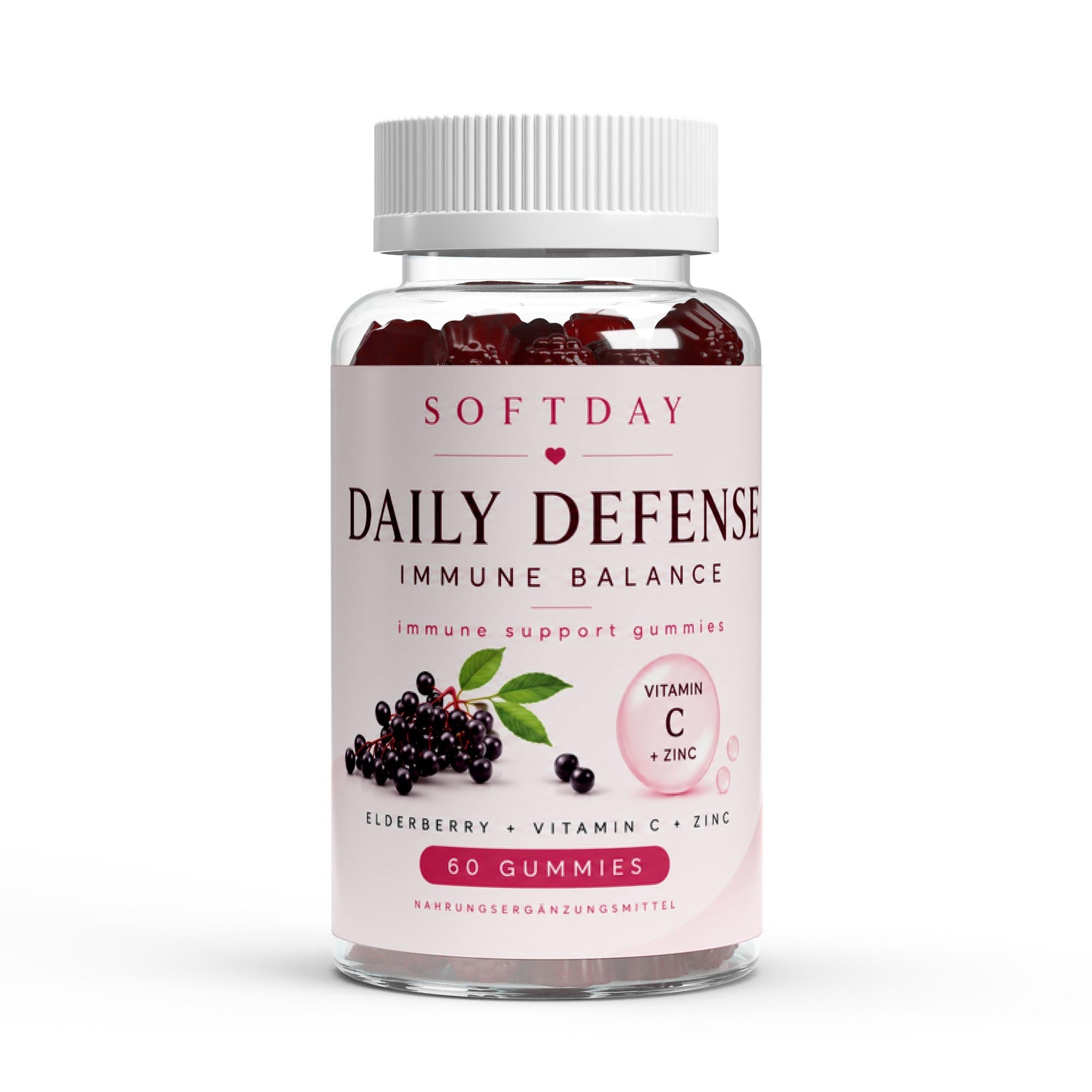 Hand hält Softday Holunder Gummies mit Vitamin C und Zink, vegan